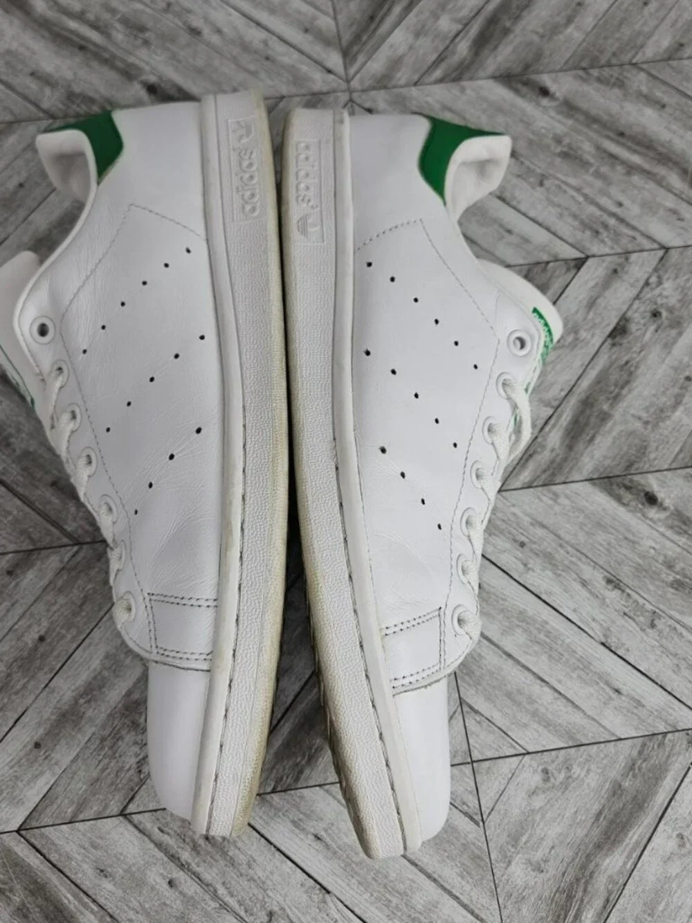 Adidas Mens 12 Stan Smith Classic White Green Leather Sneakers Shoes Preowned